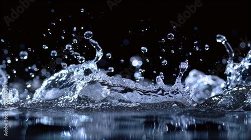 Close up water splash isolated on black background 