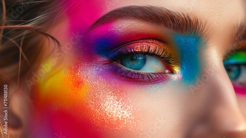 Close-Up of Woman's Face with Vibrant Makeup 