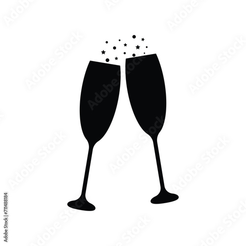 two glasses of champagne isolated on white. Vector illustration of the champagne glasses icon, symbol, sign.