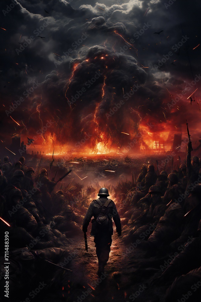 War art poster cover design background Generative Ai