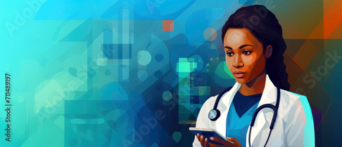 Vector illustration of a doctor with a stethoscope and a mobile phone35