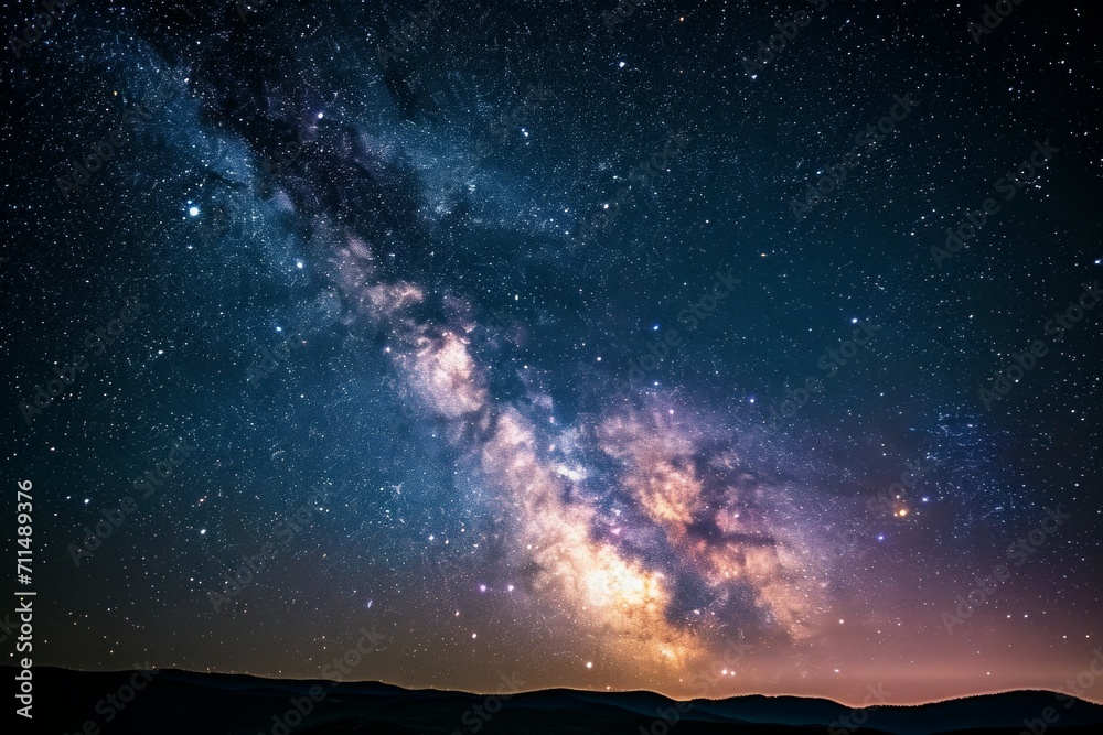 Night starry sky. Milky Way, stars and nebula. Space blue background
 - obrazy, fototapety, plakaty 