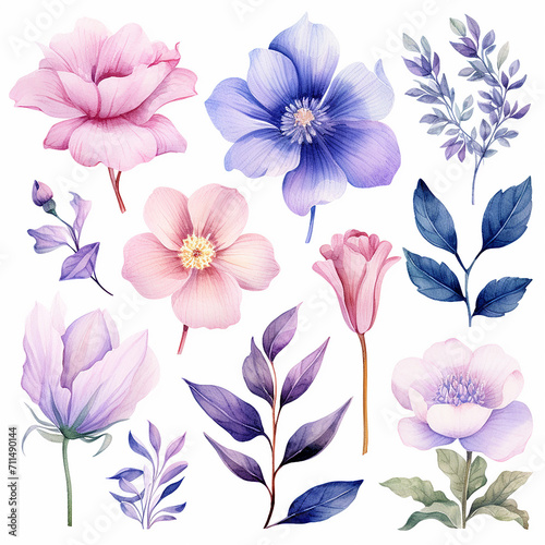 Wallpaper Mural Set of watercolor flowers. Hand drawn floral elements. Vector illustration. Torontodigital.ca