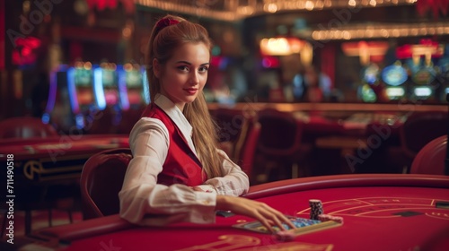Portrait of a Female Croupier Looking at the Camera and 