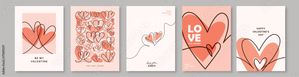 Love cover background set vector illustration. Happy Valentines Day