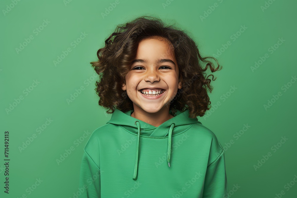 smiling little african american girl in green hoodie on green smiling little african american girl in green hoodie on green