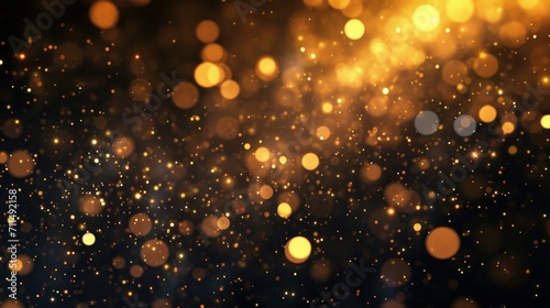 Golden light shine particles bokeh on dark background 