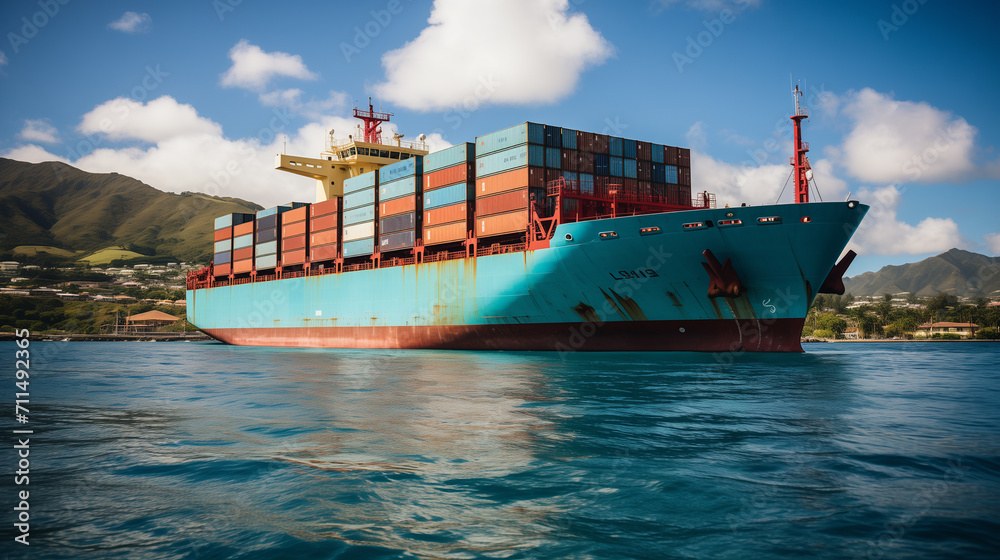 Naklejka premium Container Ship Vessel Cargo Carrier