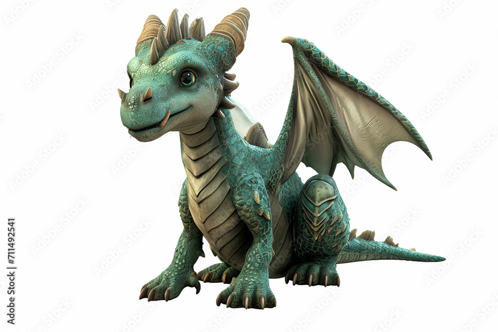 Obraz premium Сute dragon clipart 3d render, isolated, ai technology