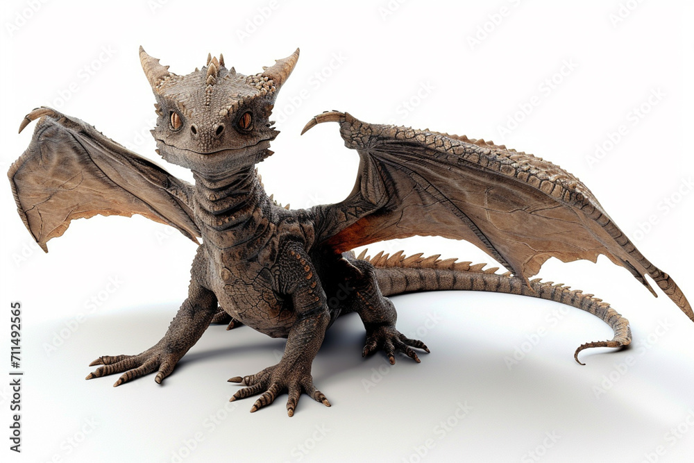 Fototapeta premium Сute dragon clipart 3d render, isolated, ai technology