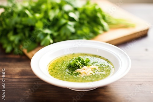 salsa verde garnished with cilantro on a plate