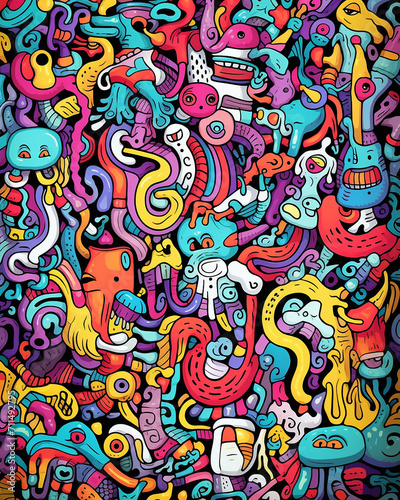 large collection of many colorful and geometric patterns, in the style of otherworldly grotesquery, chris samnee, textured impasto layers, monochrome canvases