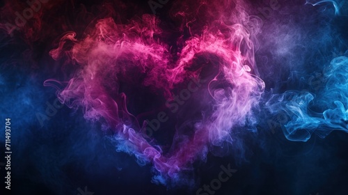 Heart shaped smoke, Cyber â€‹â€‹neon colors, futuristic smoke and fog heart on dark background 