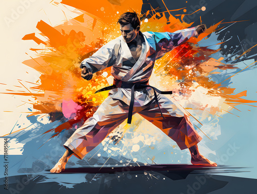 Silhouette of taekwondo warrior in a dojo clash in a Taekwondo outfit. Olympic Games in Paris 2024. Taekwondo. Olympic sports. Generative AI