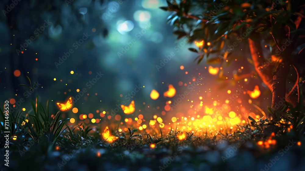 Burning leaves in the forest with bokeh background.
