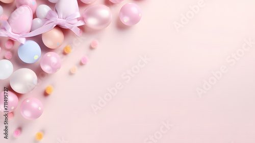 An easter card with pastel eggs  pastel background  top view space for text  Isolated. wallpaper and background.