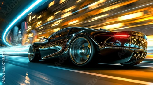 Shiny sports car with modern technology drives fast       © Emil