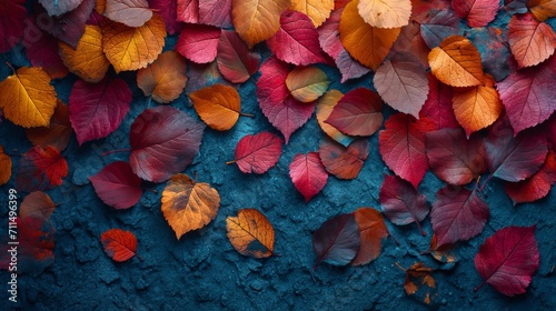 colorful autumn leaves on a plain background, Generative AI