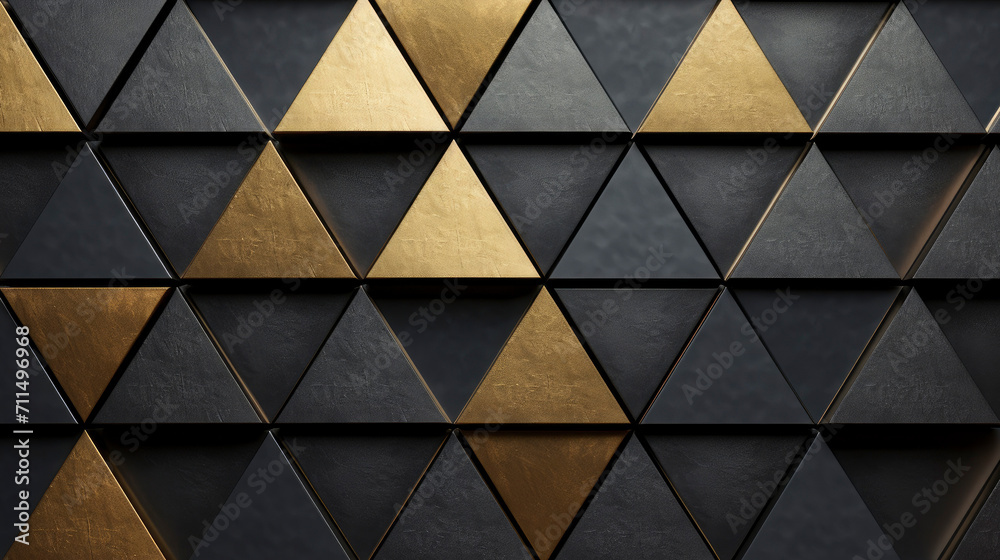 Closeup of black and golden triangles in layers 3d, as modern shining background pattern design, business or art Closeup of black and golden triangles in layers 3d, as modern shining background pattern design, business or art