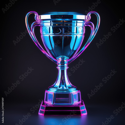 Neon sports cup award isolated on clear black background 