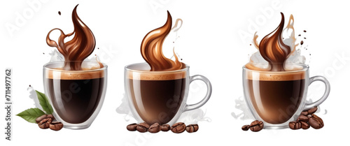 cup of coffee with chocolate Cups of aromatic espresso coffee on a transparent background.