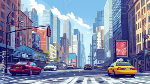 wide banner in street city background cars and buildings 