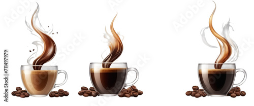 cup of coffee with chocolate Cups of aromatic espresso coffee on a transparent background.