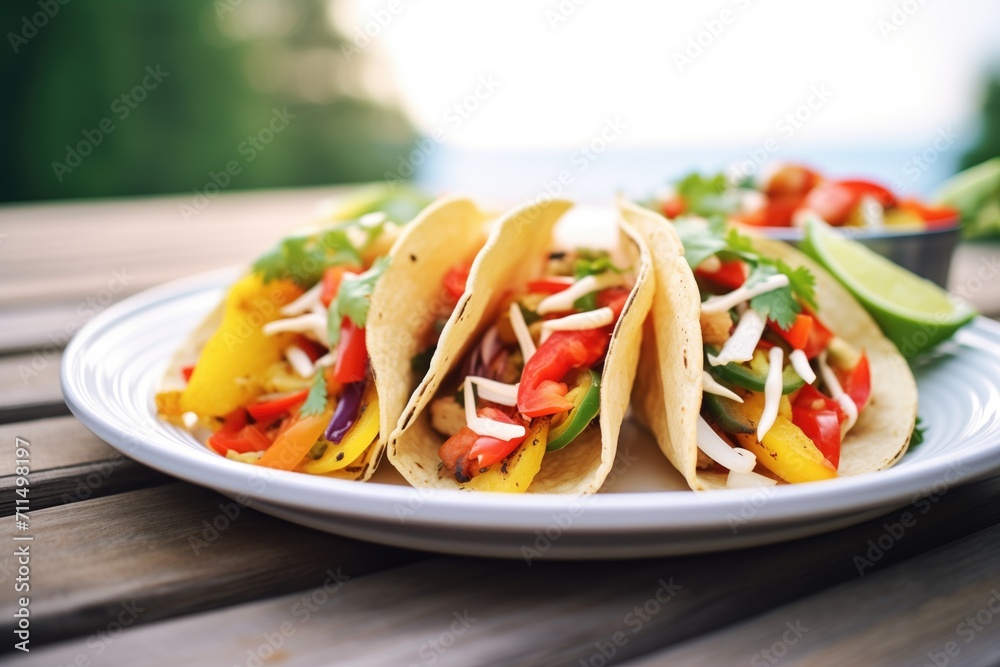 grilled veggie tacos with bell pepper strips and onions
