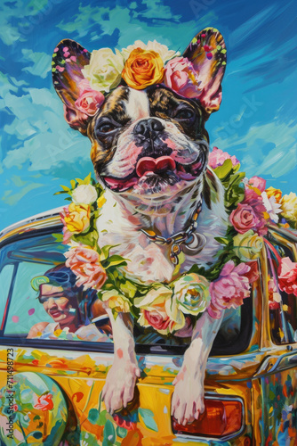 Vibrant Pet Parade in Spring, spring art