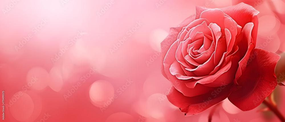 Red rose on a red-pink tone background, with gradient colors. space to tex, power point present station, wallpaper and background concept. - obrazy, fototapety, plakaty 