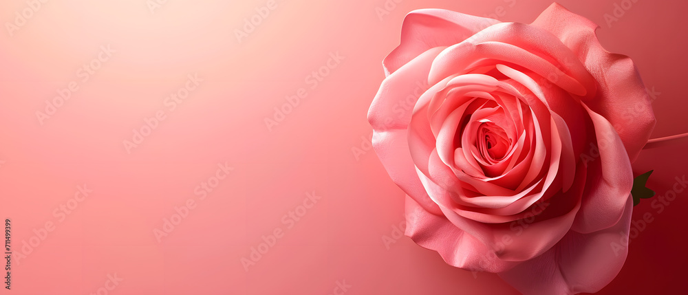 Red rose on a red-pink tone background, with gradient colors. space to tex, power point present station, wallpaper and background concept. - obrazy, fototapety, plakaty 