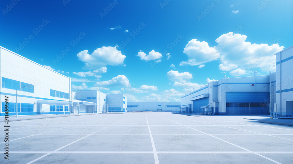 Skyline Harmony: New Age Logistics Center or Office Headquarters on a Blue Sky Canvas