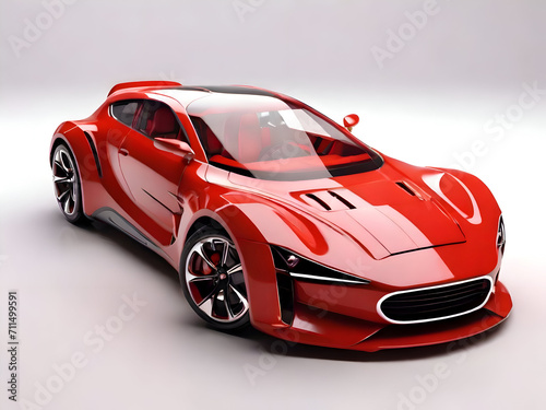 Futuristic red car on a light background.Generative AI.