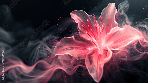 Closeup of a pink Lilly with semi transparent petals, fantasy flower on black background  © ChubbyCat