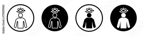 Dizziness icon set. Sick dizzy head vertigo vector symbol in a black filled and outlined style. Body motion imbalance sign. photo
