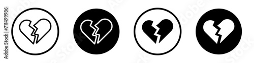 Heartbreak icon set. Break up heartbroken vector symbol in a black filled and outlined style. Divorced heart broke sign. photo