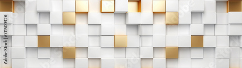 Golden and white blocks, closeup of mosaic squares and cubes, graphics for backgrounds in layers 3d banner, texture for web business