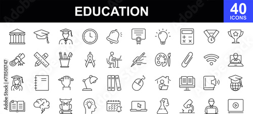 Education and Learning web icons set. Back to school - simple thin line icons collection. Containing school, success, university, textbook, learning, academic subjects and more. Simple web icons set