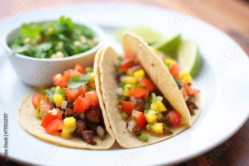 vegan taco with quinoa and corn salsa