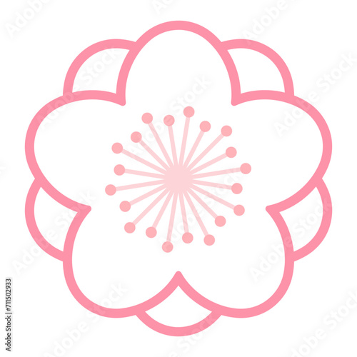Sakura, cherry, plum, apricot, peach, apple blossom, flower, bloom, isolated. Floral design element, logo, icon. Line art style vector illustration. Spring promotion, seasonal sale, advertising