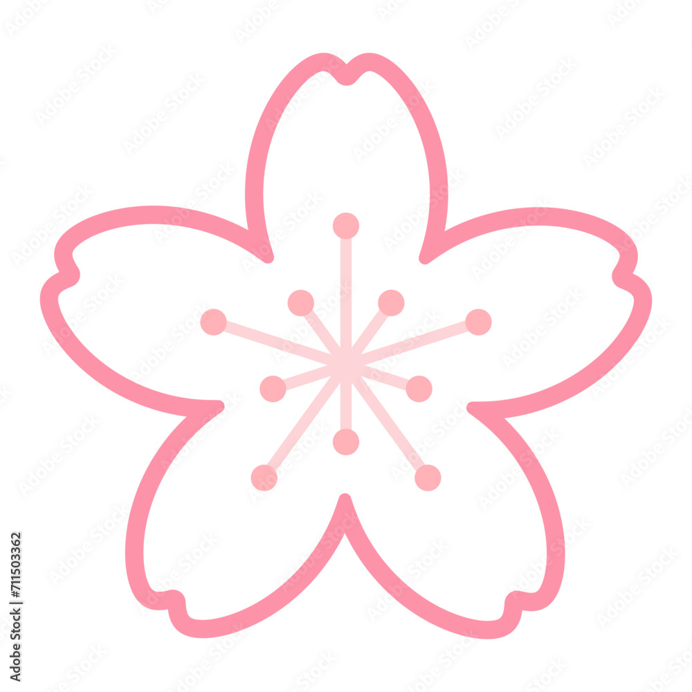 Sakura, cherry, plum, apricot, peach, apple blossom, flower, bloom, isolated. Floral design element, logo, icon. Line art style vector illustration. Spring promotion, seasonal sale, advertising