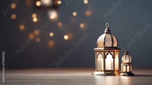 Islamic lantern luxury ramadan kareem celebration background photo