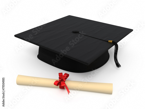 Graduation cap & Diploma render (isolated on white and clipping path) 