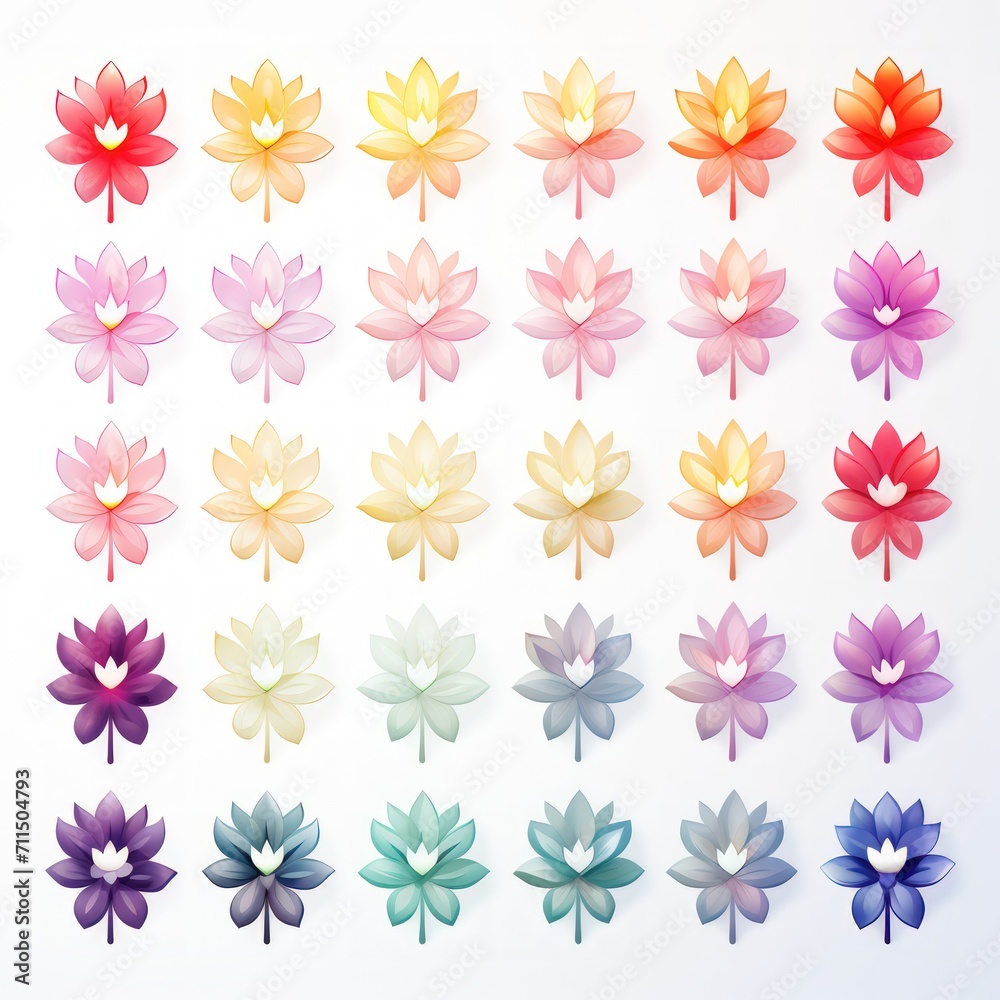 Set of flat gradient icons featuring various flowers on a white background Set of flat gradient icons featuring various flowers on a white background