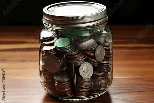 Financial savings concept. dollar bills in a transparent glass jar placed on a wooden background