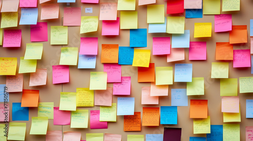 Ideas in Bloom: Vibrant Sticky Notes Adorn a Creative Canvas