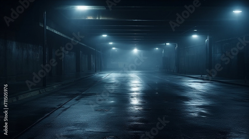 Urban Noir: Midnight Secrets Unfold in the Wet Basement Parking © Maximilien