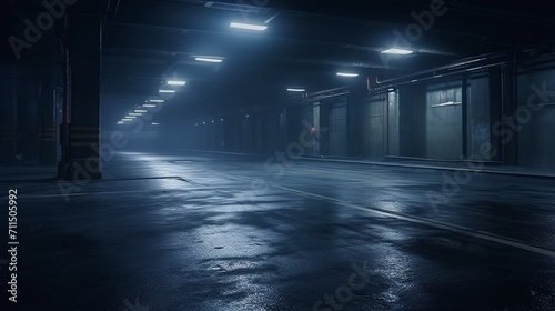 Urban Noir: Midnight Secrets Unfold in the Wet Basement Parking © Maximilien