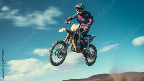 Dirt Trail Daredevil: Off-Road Moto Jump in Wide-Format Thrill