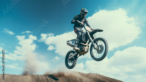 Airborne Adrenaline: Motorcycle Stunt Soaring Across Canyon Skies